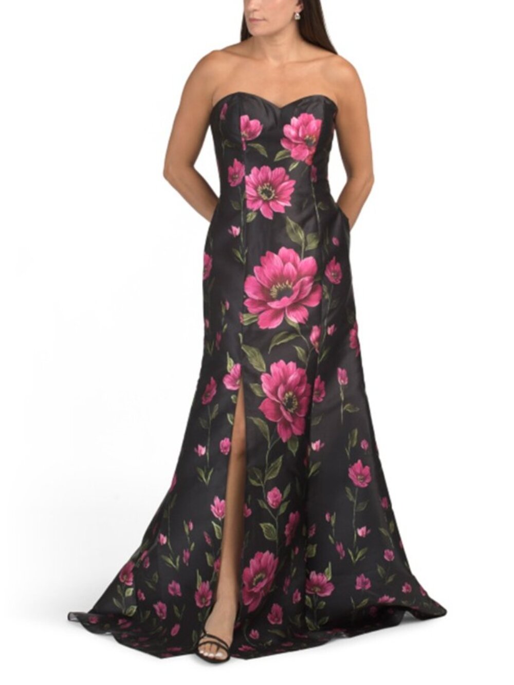 RENE BY RENE RUIZ Strapless Floral Gown With Slit